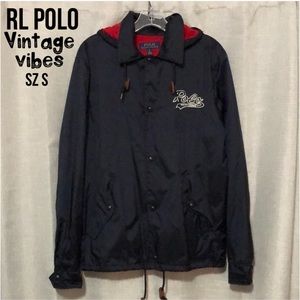 EUC RL POLO Snap Front Windbreaker-Navy/Red-Sz S-Nylon/Lined-Detachable Hood-